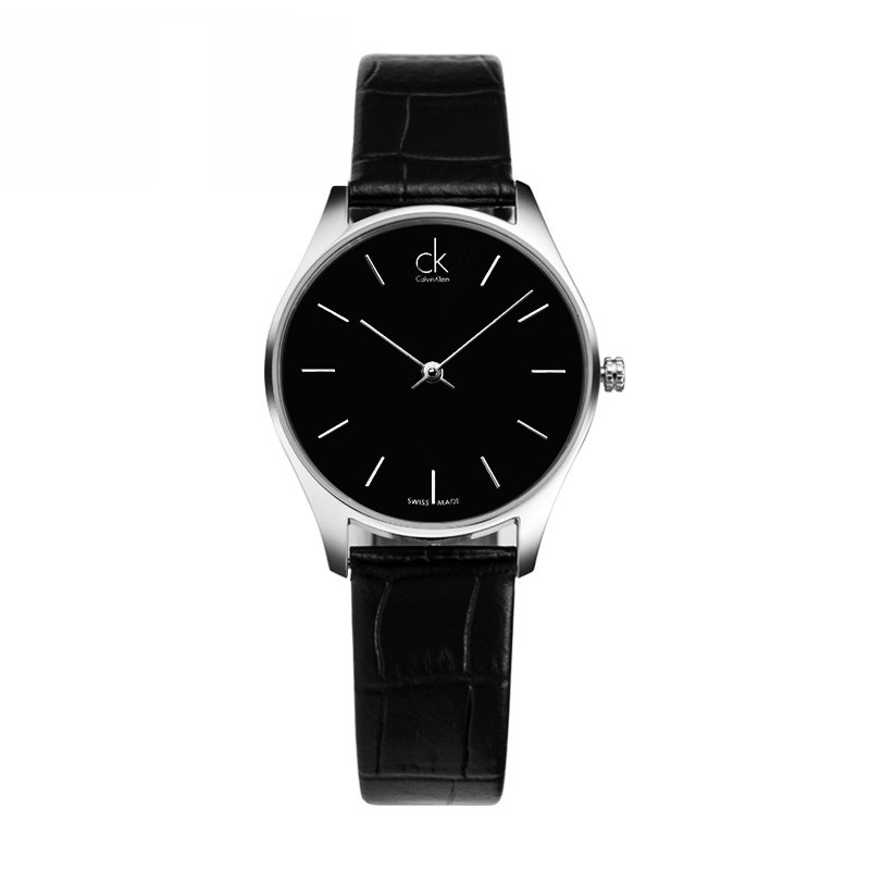 ck-calvinklein 手表city系列 夜光黑色皮带石英男表k2g211c6