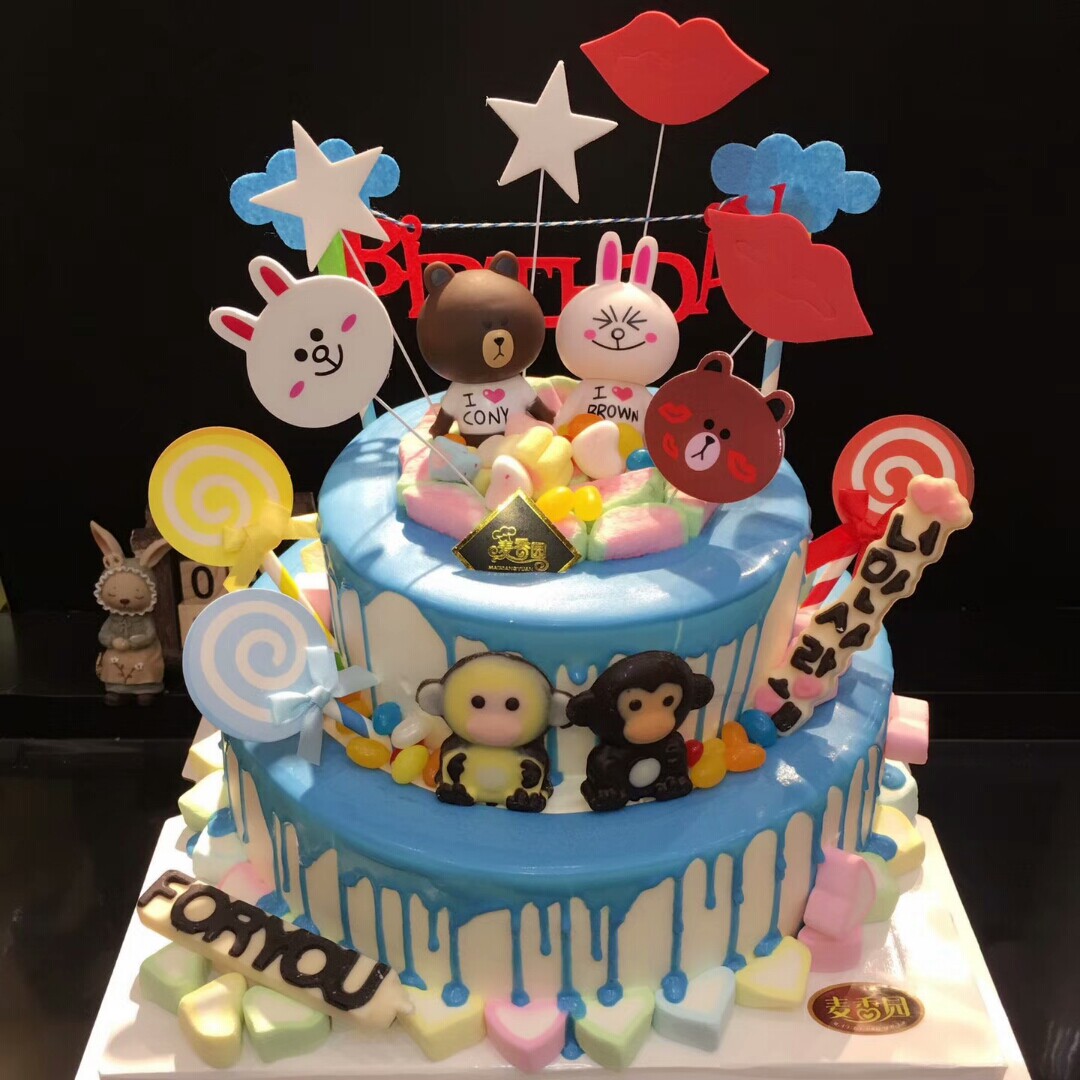 特价可妮兔布朗熊摆件_生日蛋糕装饰摆件 日本表情符号6款熊兔手办