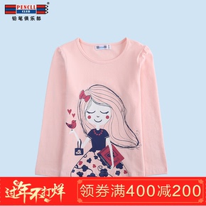 铅笔俱乐部童装2017秋季新款女童长袖T恤中大