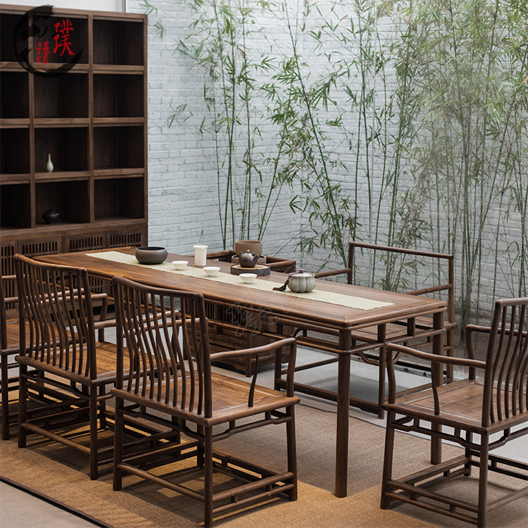 璞语 禅意茶桌椅组合黑胡桃实木茶艺桌茶室家具禅意