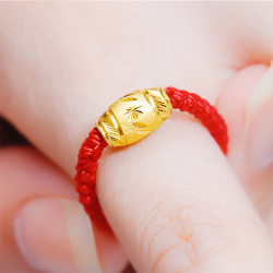 3d硬金足金999古法黄金小金珠转运珠尾戒指手镯光珠手链手串男女