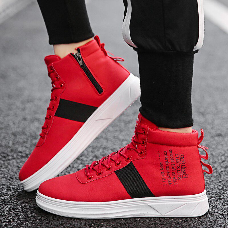 热销红色鞋子男耐克_帕耐克丝夏季高帮鞋子男红色运动休闲鞋社会精神