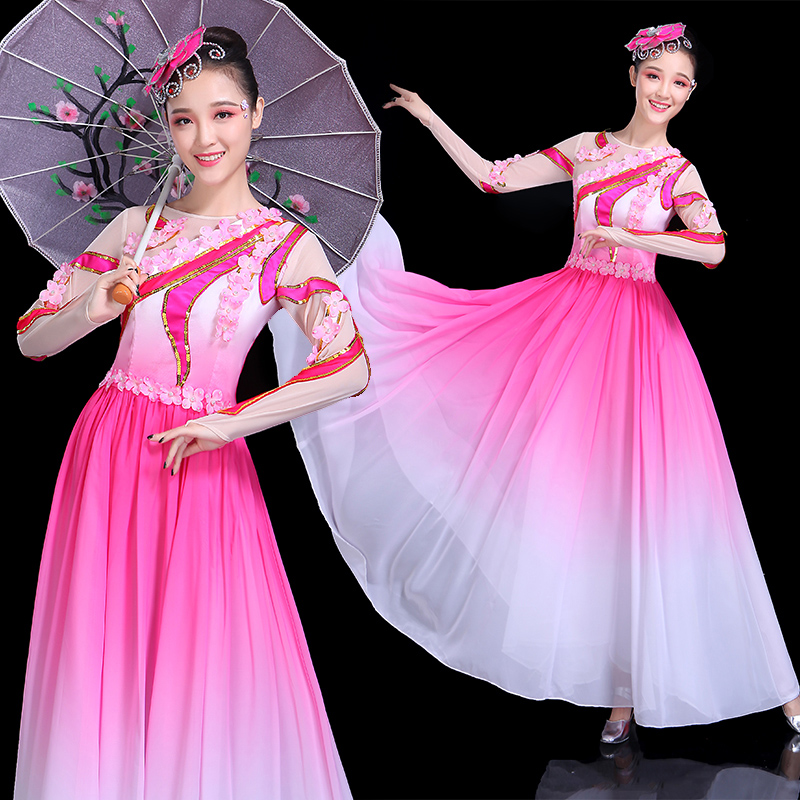 开场舞大摆裙演出服女成人2018新款民族舞台舞蹈伴舞服装大长裙子