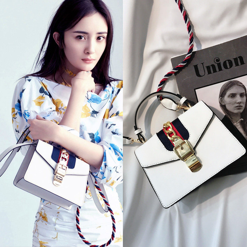 【特价】杨幂同款小方包女包2017夏季新款撞色锁专柜正品