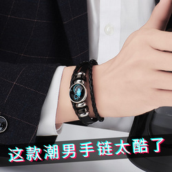 2019年新品潮牌手链复古金属铜扣手工编织蓝染布手绳男女情侣配饰