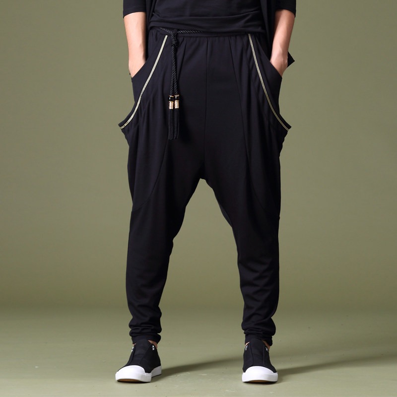 男休闲跨裤_夏季发型师休闲宽松哈伦裤男小脚飞鼠吊裆裤跨裤加肥加大