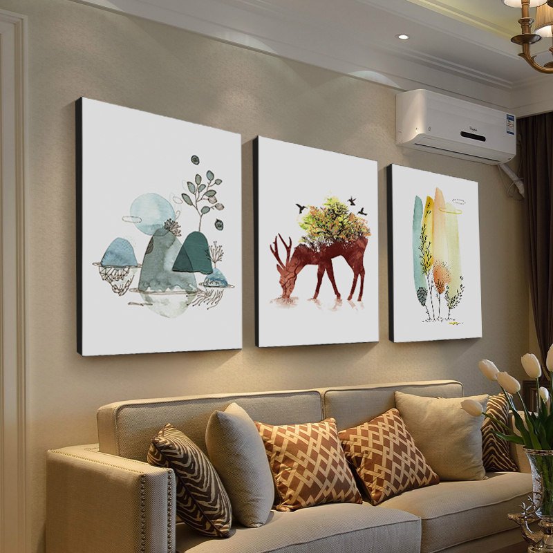 客厅装饰画沙发背景墙现代简约大气挂画北欧麋鹿墙面壁画餐厅墙画