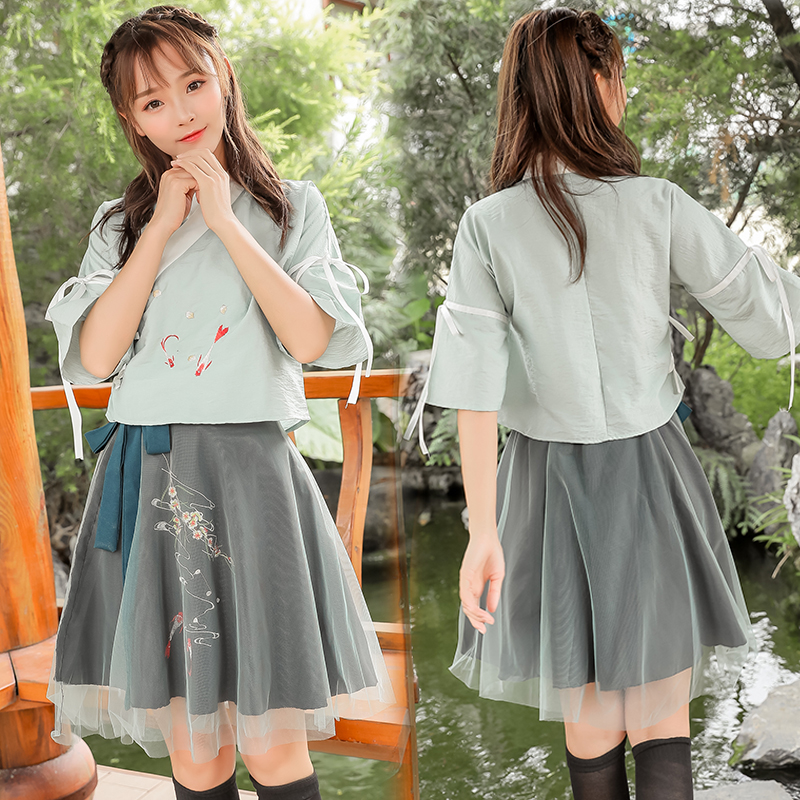 汉元素女装 日常_班服汉元素古风上衣新款短裙汉服套装中国风古装学生