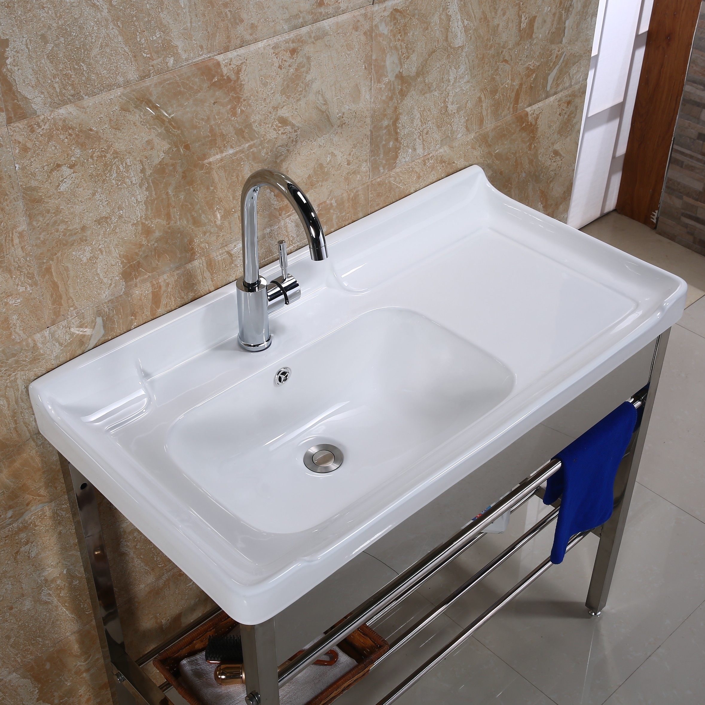 陶瓷洗衣盆不锈钢支架_陶瓷洗衣盆不锈钢支架 台盆洗手盆带搓板阳台超