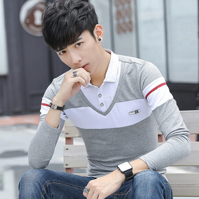 男士长袖t恤带领
