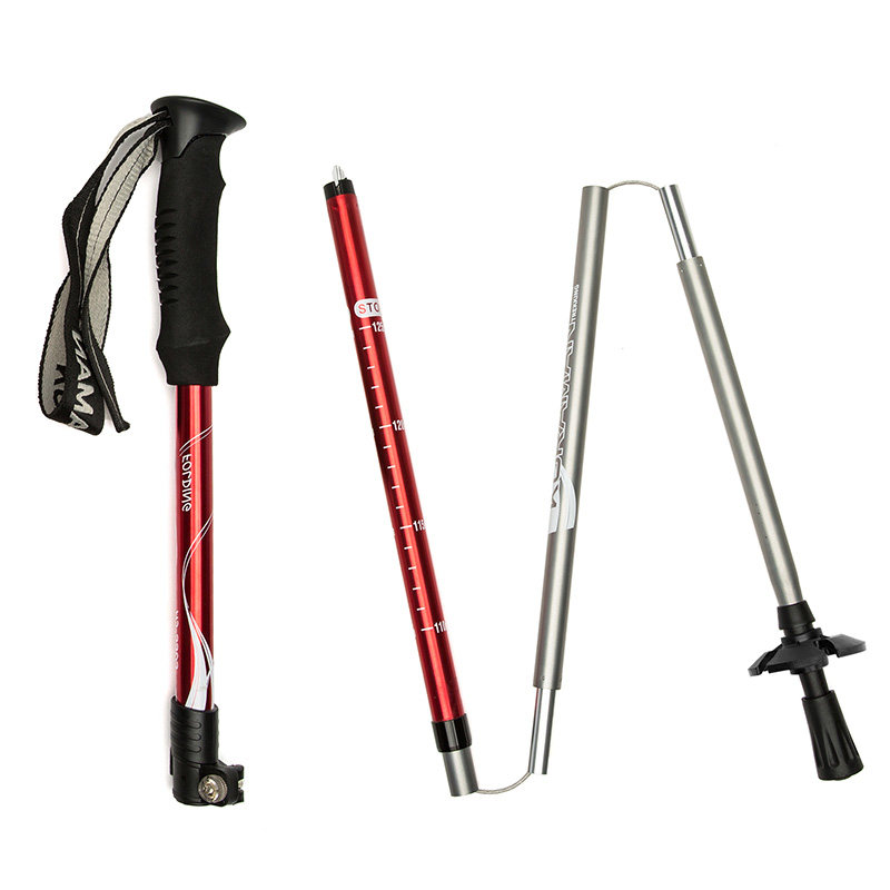 酷然户外折叠登山杖超轻超短伸缩直柄外锁手杖徒步爬山装备拐杖棍