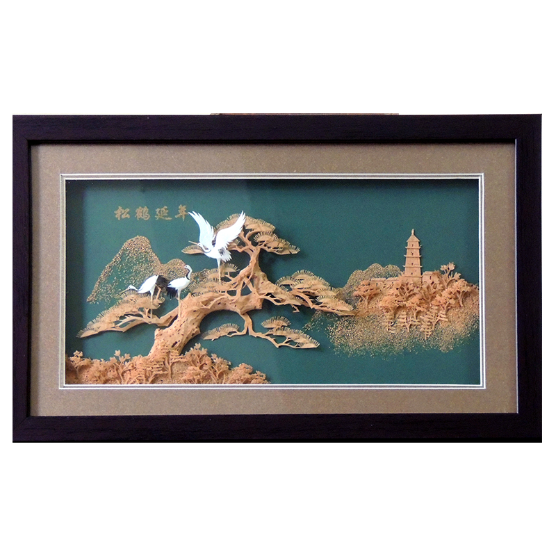 福州软木画松鹤延年 工艺品摆件家居装饰挂件