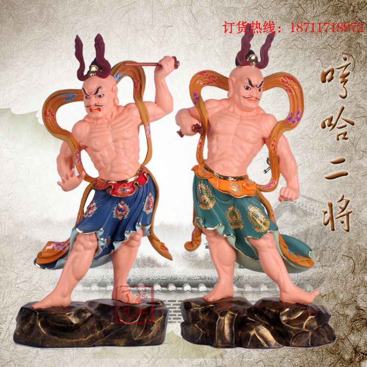新品哼哈二将神像 左右护法门神佛像 金刚大力佛教树脂工艺品摆件