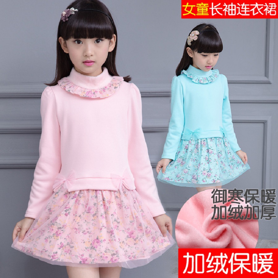 小鸡家原创女童连衣裙夏季藏青色暗纹波点花边