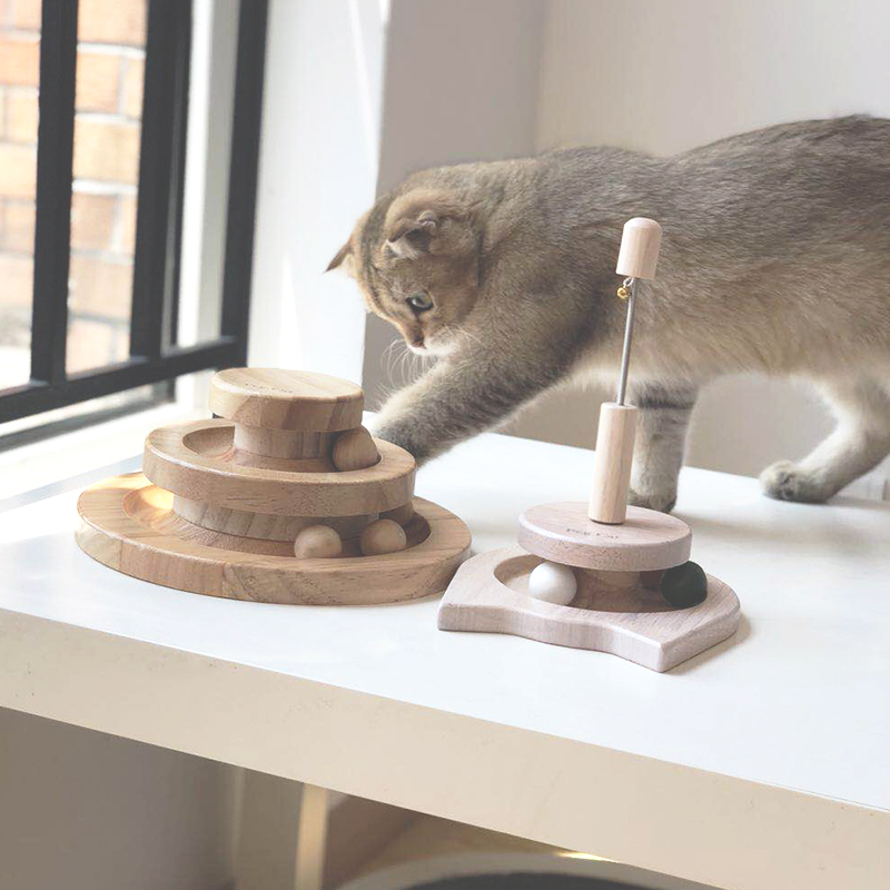 猫玩具_木质猫转盘玩具循环轨道球逗猫用品逗猫棒滚珠弹簧逗猫棒猫咪