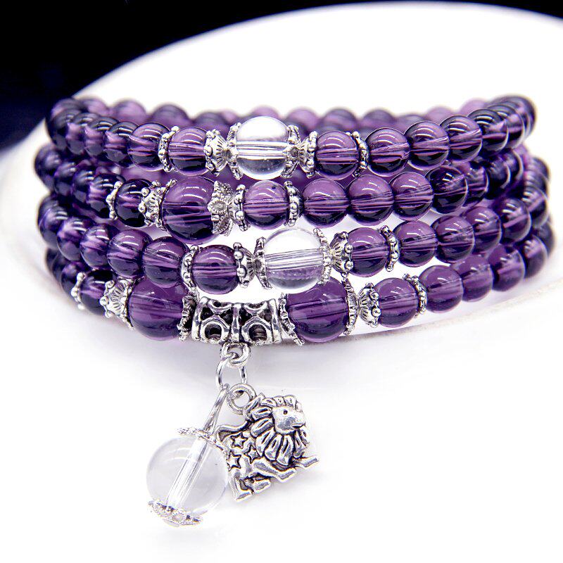 夜光石 十二星座_粉水晶摩羯十二星座少女紫水晶星座手链夜光石闺蜜