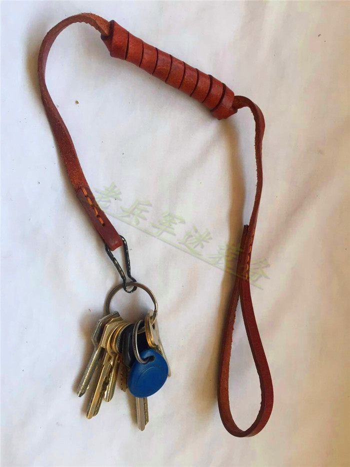 正品库存54牛皮q杠绳军迷收藏老式牛皮绳钥匙链挂扣户外战术皮绳