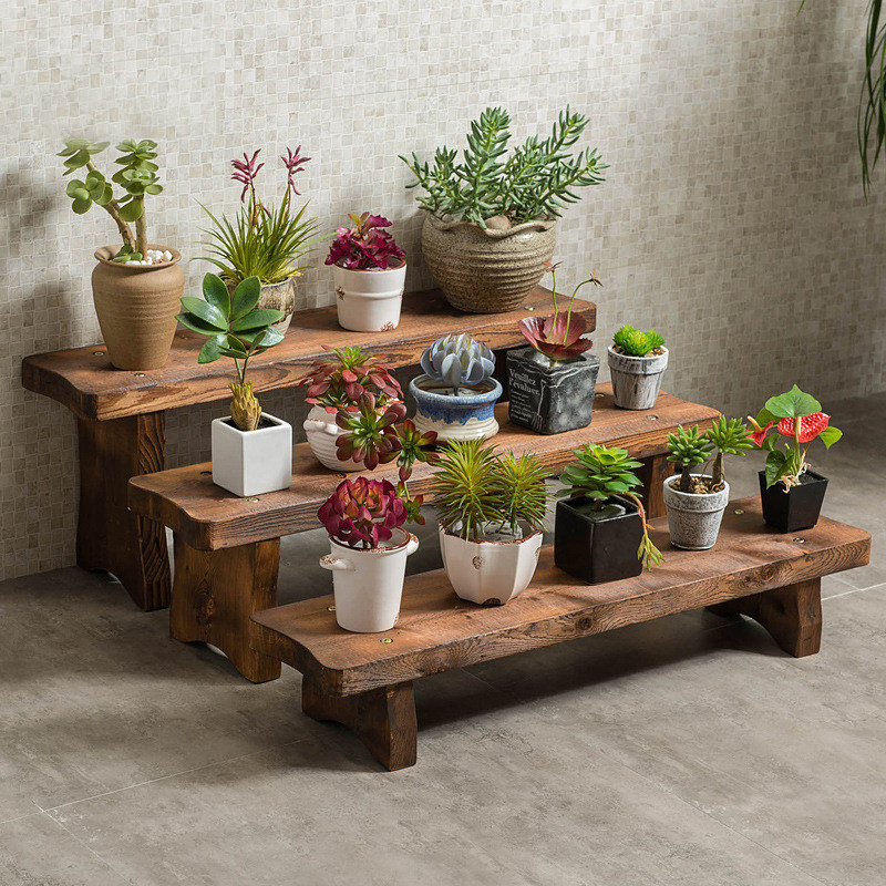 [包邮]带室内花台轮多功能阶梯式花架,木质花架折叠白色栏杆植物长