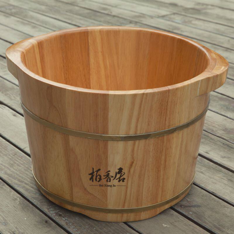 橡胶木泡脚木桶木质足浴盆家用洗脚盆足部穴位按摩加厚木盆