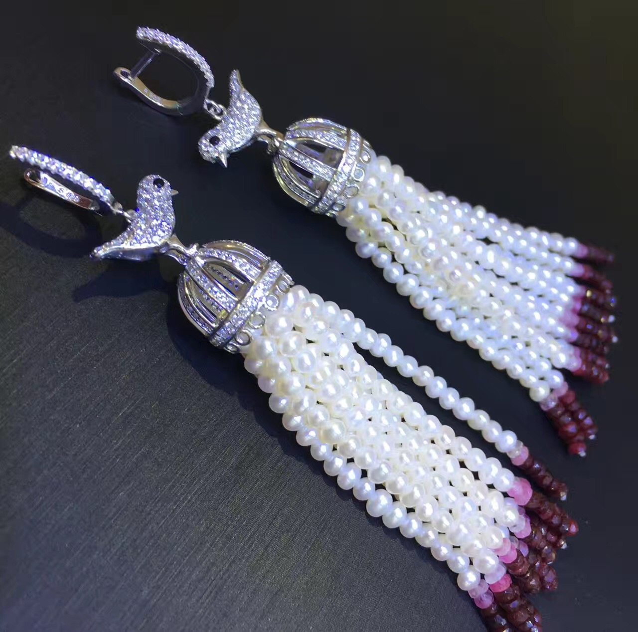 热销925纯银天然珍珠长款流苏耳环