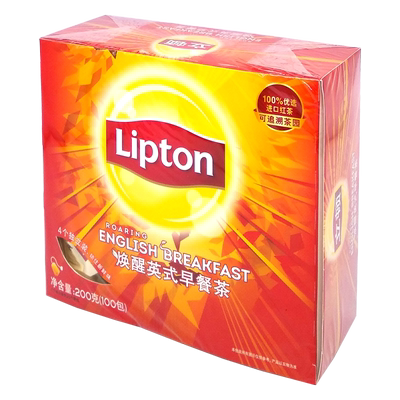 包邮lipton立顿红茶包立顿唤醒英式早餐茶冲饮茶100泡袋泡茶200克