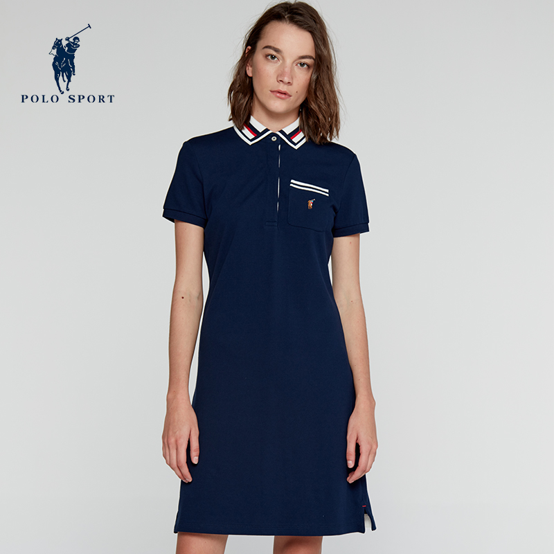 polo sport女装2018夏季新款polo短袖连衣裙修身中长款t恤运动裙