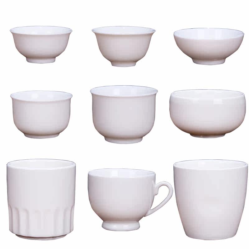 陶瓷骨玉瓷大号容量纯白色家用10只 酒店茶楼专用小工夫茶杯套装