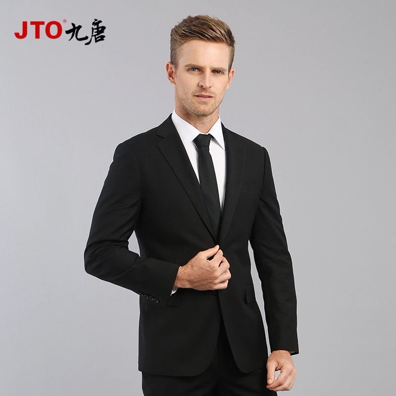 jto九唐服饰黑色西服套装商务休闲职业装男士秋新款正装羊毛西装
