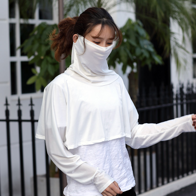 沙滩防晒披风斗篷夏女一体时尚骑车挂耳薄旅游长袖防紫外线披肩大