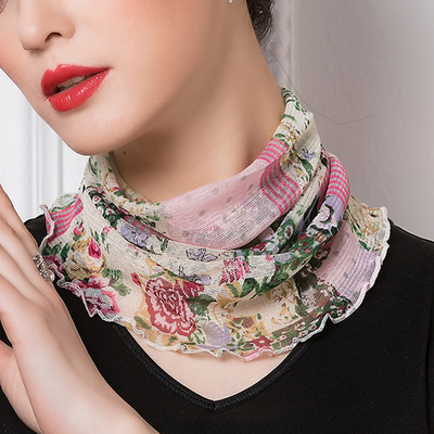 2018春秋100%桑蚕丝网眼真丝围脖女领圈装饰套头防风假领子脖套