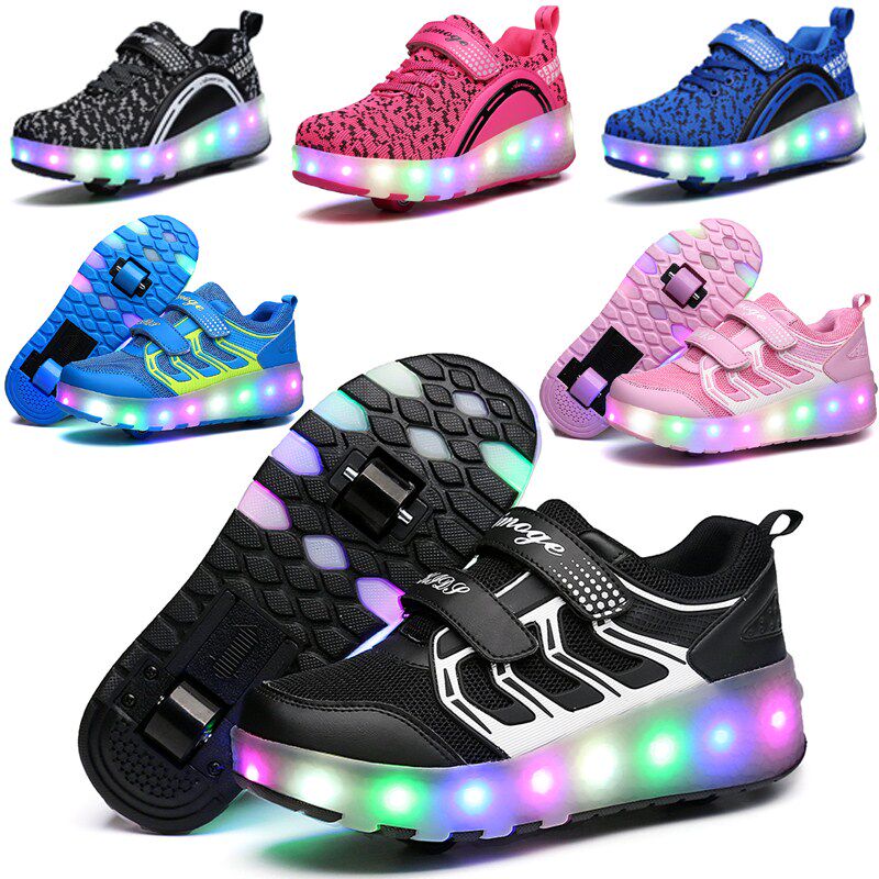 学生双轮闪灯暴走鞋男童女童轱辘鞋带轮子儿童爆走鞋滚轮子鞋单轮