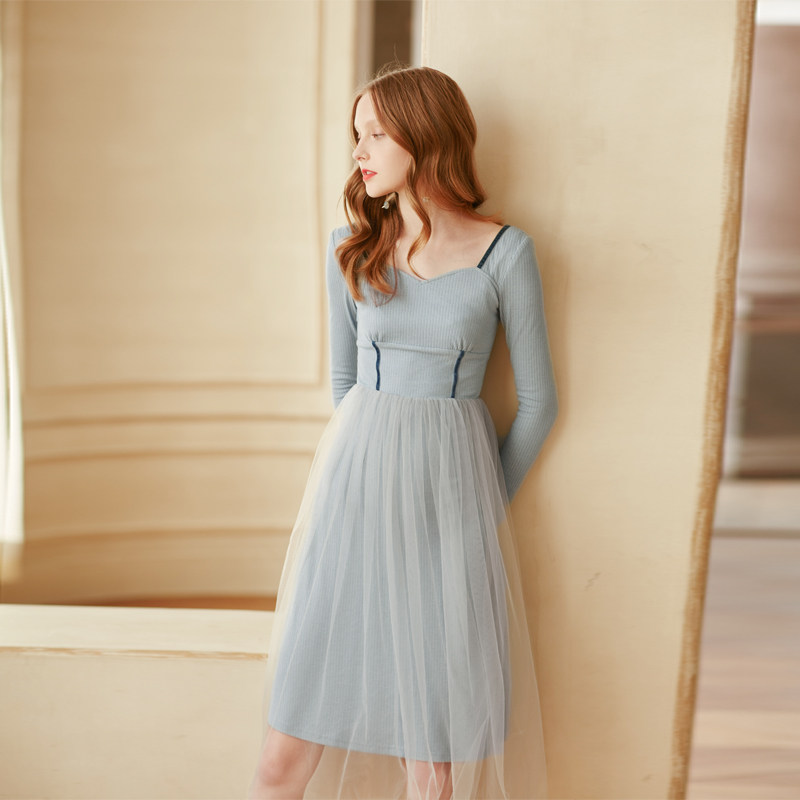 m queen独立制衣 春夏新款优雅蝴蝶结系带侧开叉穿绳连衣裙8178