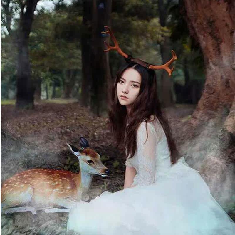 鹿角发箍儿童_miss米」森系梅花麋鹿角动物发箍新娘摄影头饰儿童表演