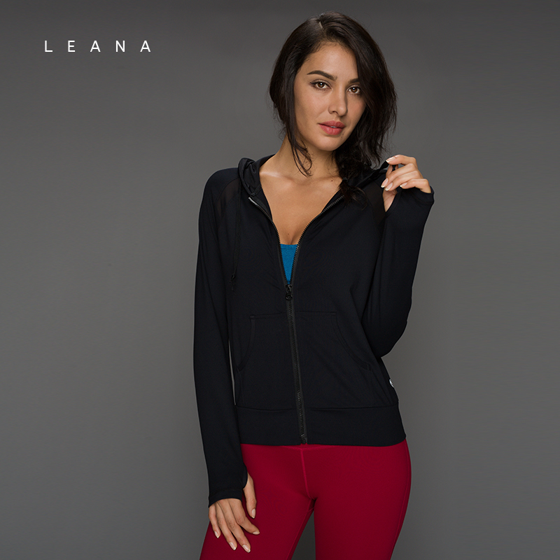 leana丽娜瑜伽服女生外套2017秋冬新款健身运动休闲带帽跑步外套