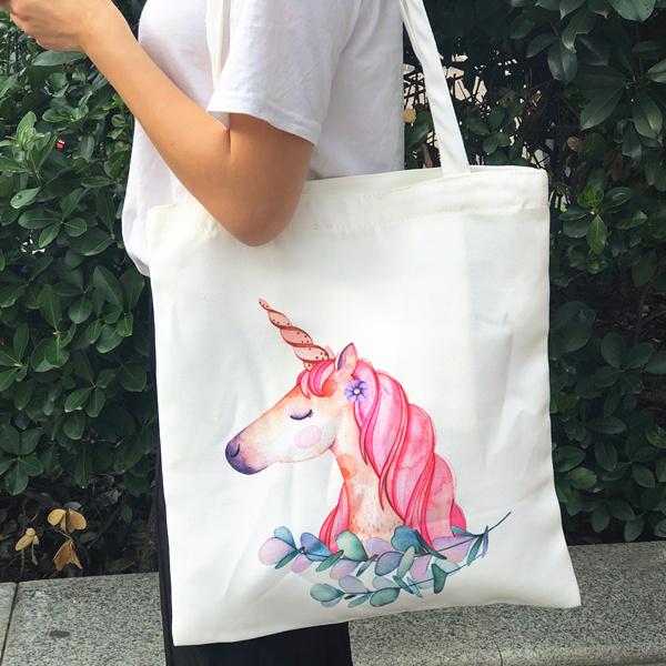 ins少女风软妹可爱大容量独角兽图案帆布袋环保袋单肩包背包优惠券