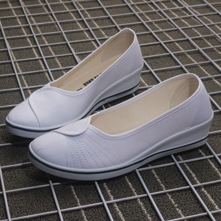 一折一字牌护士鞋_包邮一字牌护士鞋女白色夏季布鞋坡跟单鞋美容鞋
