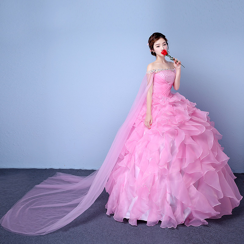 新娘结婚婚纱礼服_粉色韩式婚纱礼服新娘结婚主持礼服晚宴敬酒服韩式