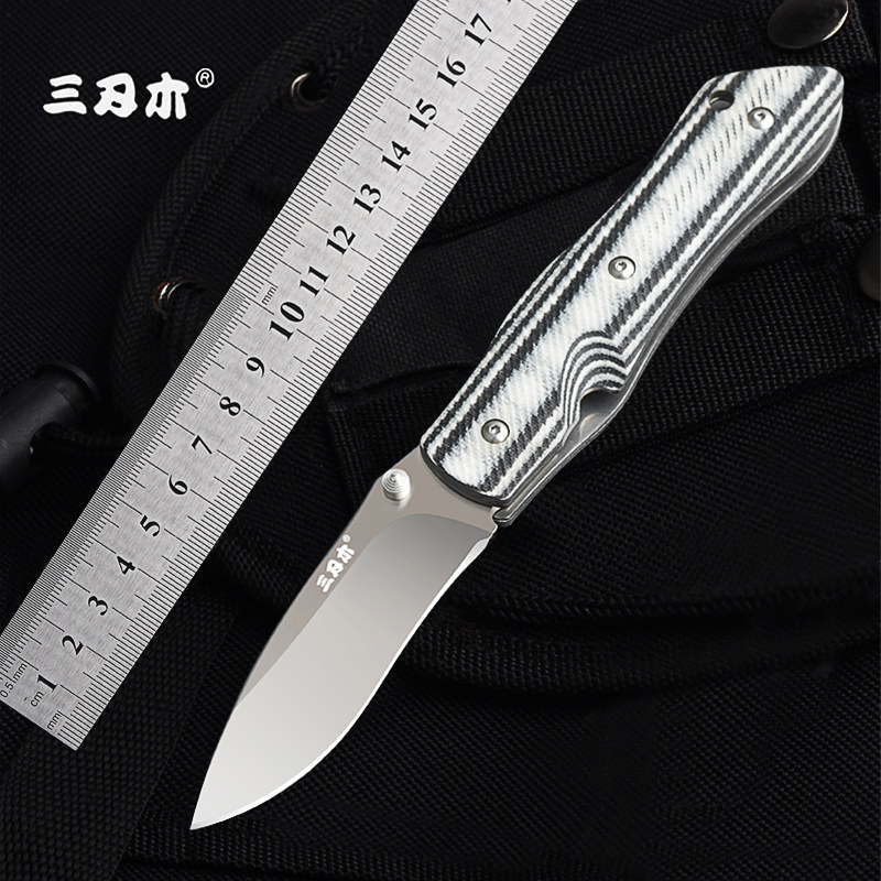 一折三刃木_三刃木 9051户外小刀g10刀柄随身折叠刀便携防身刀丛林