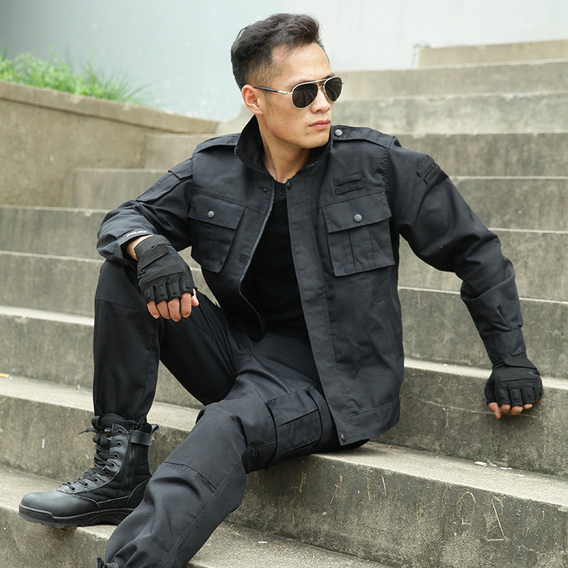 军装 制服套装_户外保安黑色作训服军装 制服套装男耐磨特种兵迷彩服