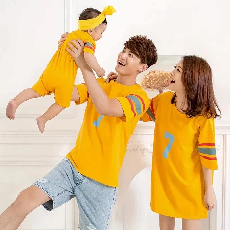 婴儿亲子装夏装2019新款潮短袖一家三口加肥加大全家装宽松韩版潮