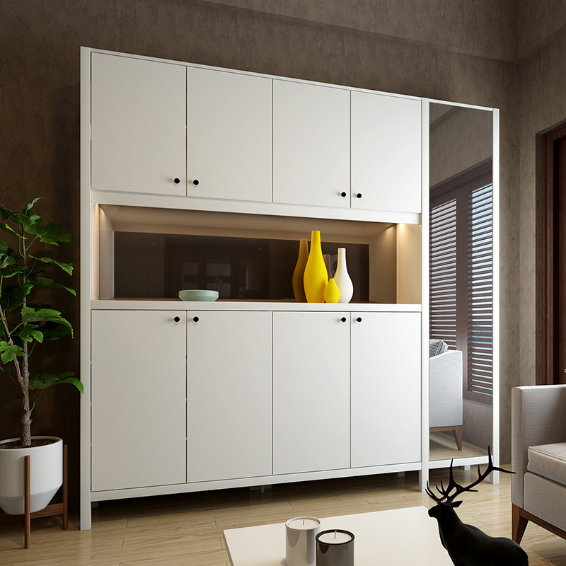 鞋柜简约现代门厅柜多功能镜面玄关柜 定制板式鞋柜衣帽柜组合