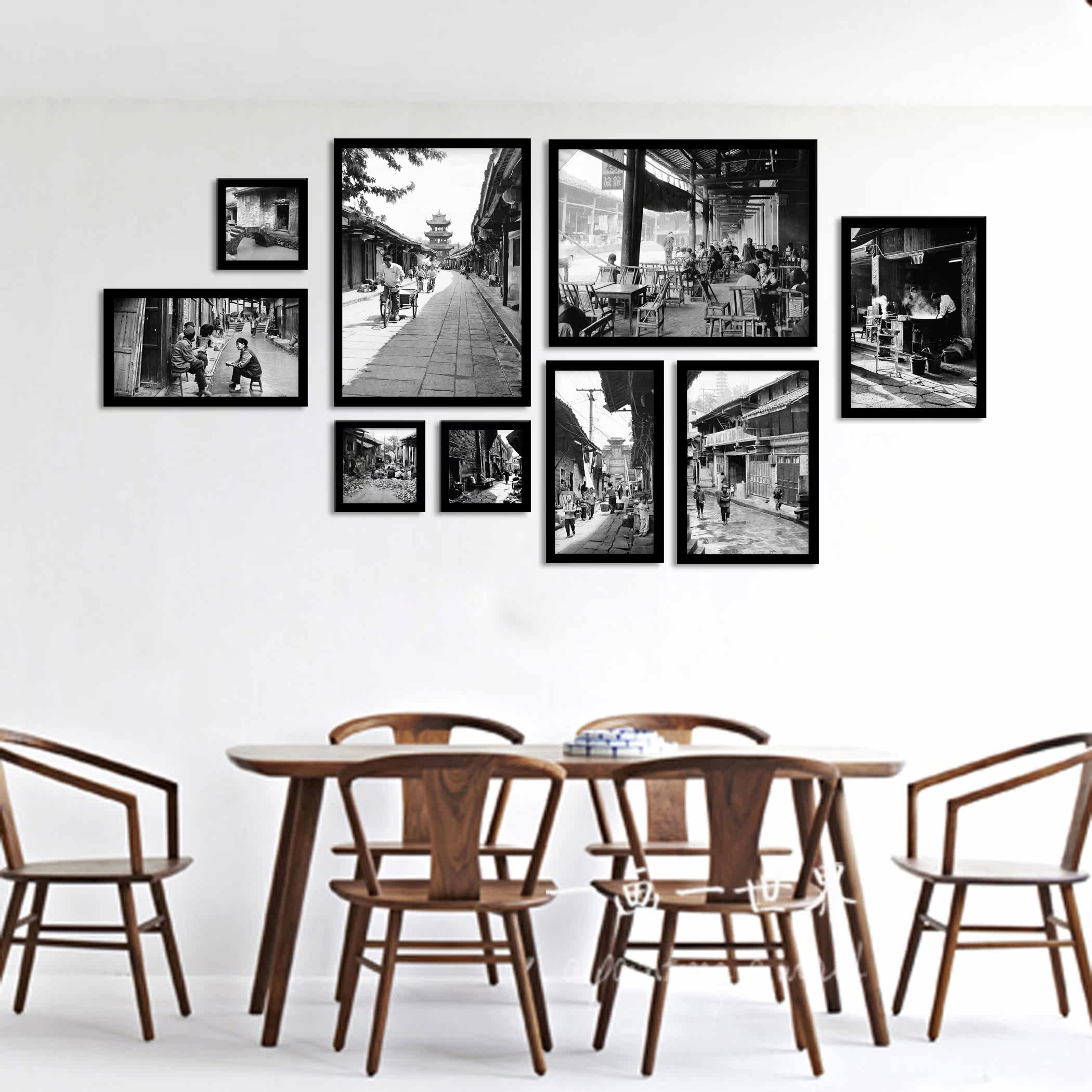 相片墙实木_老湖南生活照片墙实木相框墙装饰画黑白老照片餐厅酒店