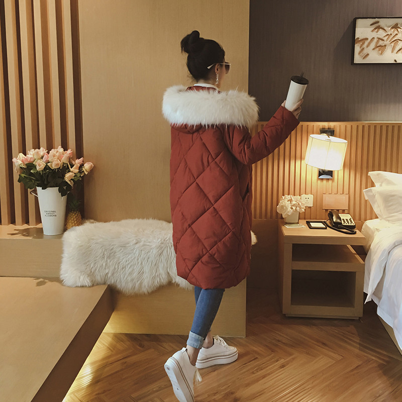 2017冬装新款女韩版中长款连帽大毛领棉服夹棉加厚棉衣棉袄棉外套