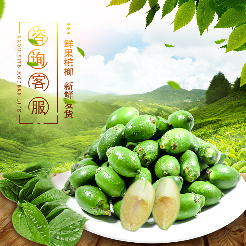 热销新鲜槟榔_生槟榔新鲜果海南特产提神青槟榔带配料100g体验装口味