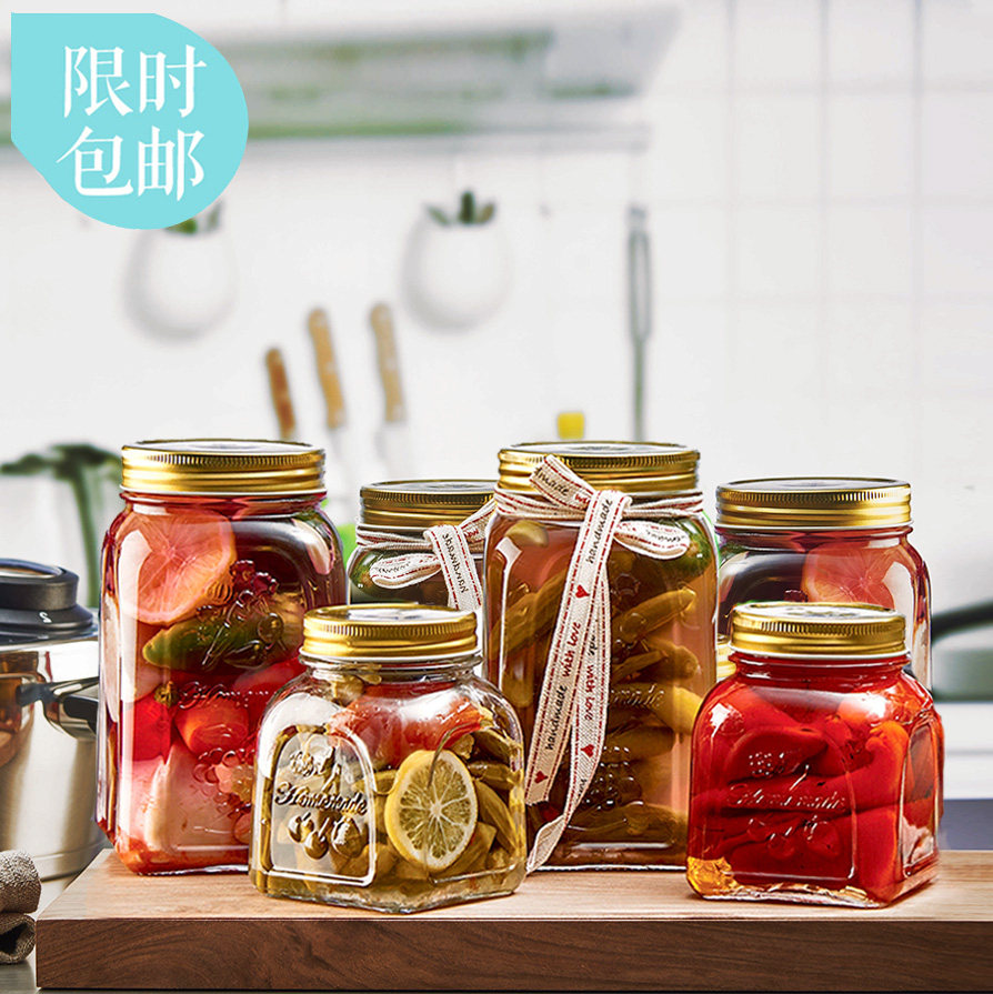 无铅即食燕窝瓶子透明玻璃密封罐喜蜜六棱蜂蜜果酱分装空小号带盖