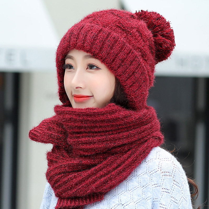 特价毛线帽围巾一体_帽子围巾一体帽连帽毛线帽子女冬骑车针织加绒