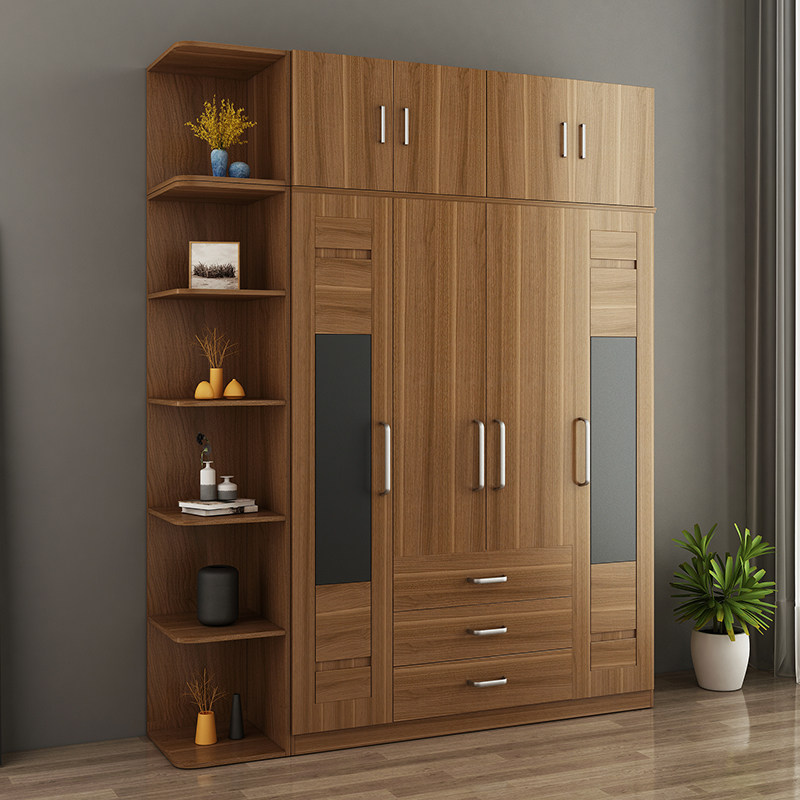 抽屉式 卧室_现代简约带抽屉衣柜三四门组装板式衣柜卧室平开门收纳储