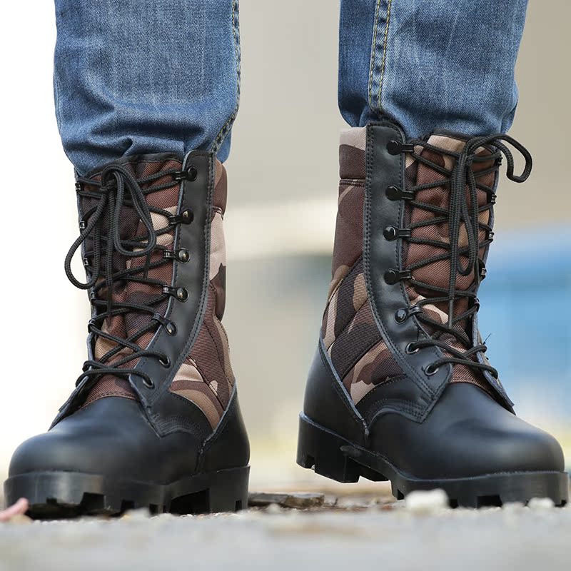 迷彩军靴男特种兵作战靴 荒漠战术靴真皮耐磨沙漠靴户外防滑军鞋