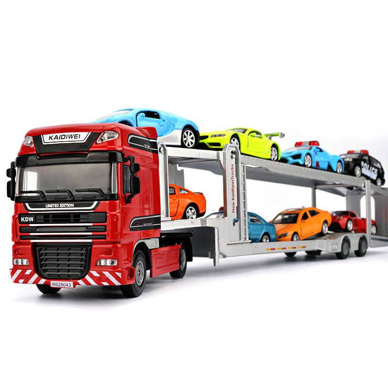 凯迪威汽车双层运输车全合金工程车轿运车挂车儿童玩具汽车模型
