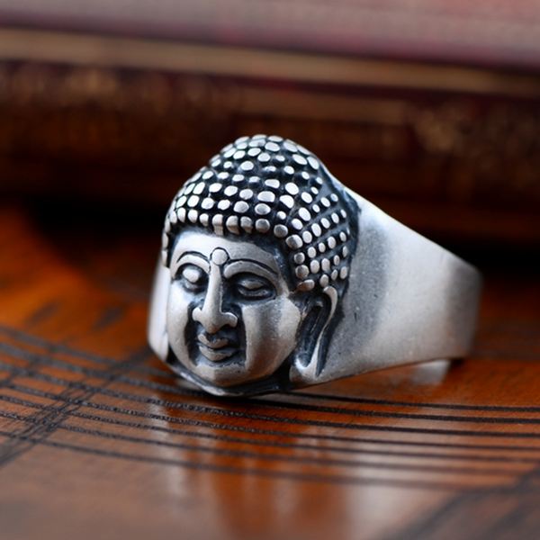 银戒指男 男士佛戒_s990纯银阿弥陀佛戒指 泰银复古